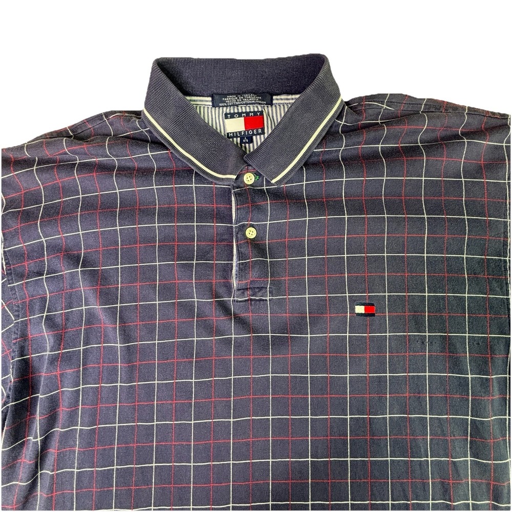Vintage Tommy Hilfiger Polo‎ Shirt Men's Large Blue Short Sleeve W FLAW